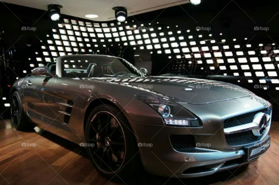 MercedesBenz silver luxury sports car
