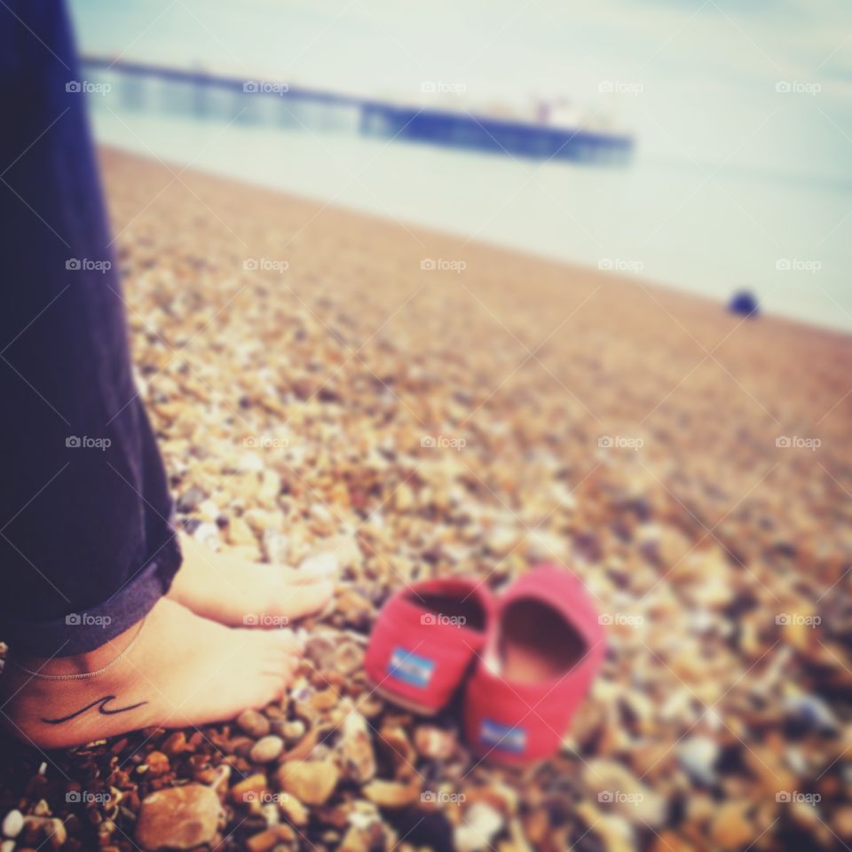 Brighton beach with pier in distant view