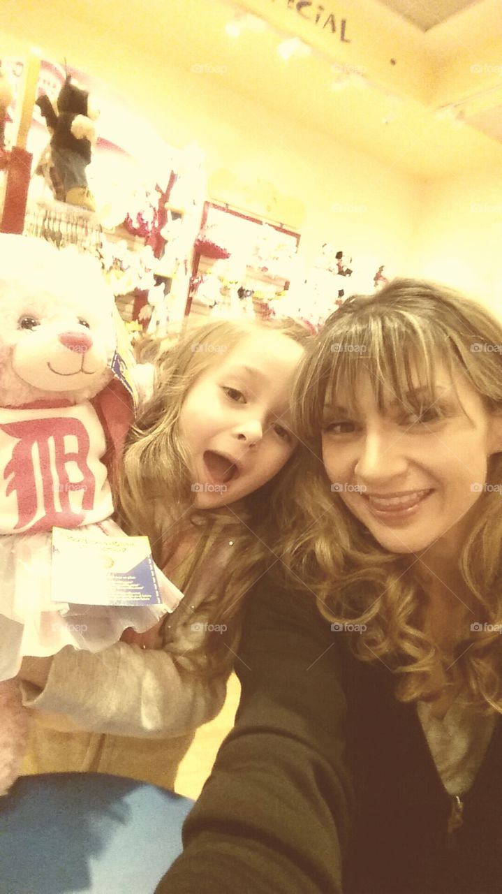 Bear, Bean & Mommy. Mother and daughter at build a bear