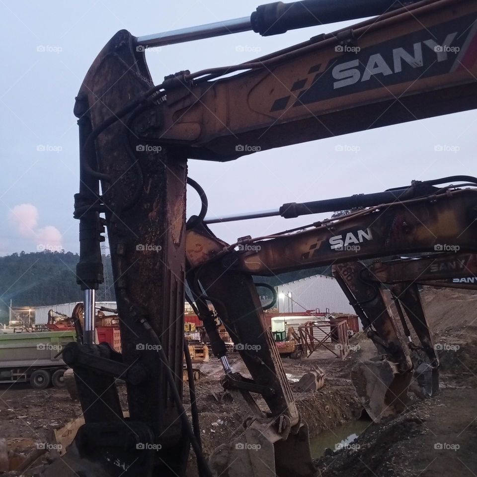 Excavators line up at the work site at the iwip nickel mine
