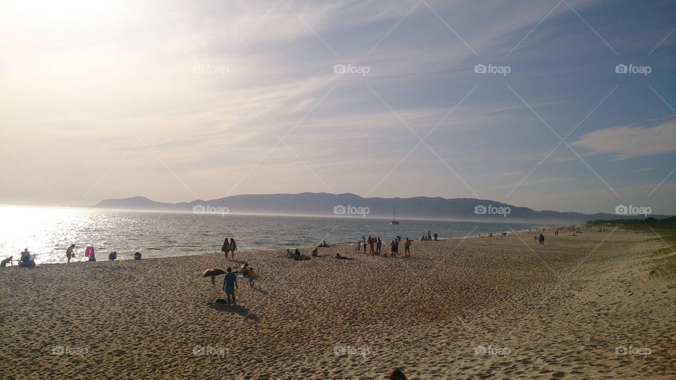 beach in the evening. an afternoon on a beautiful beach