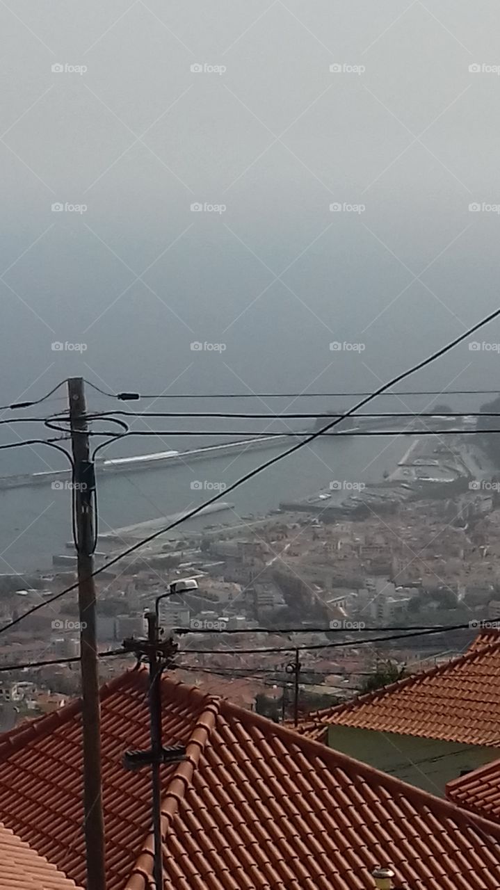 Funchal City with electricity cable
