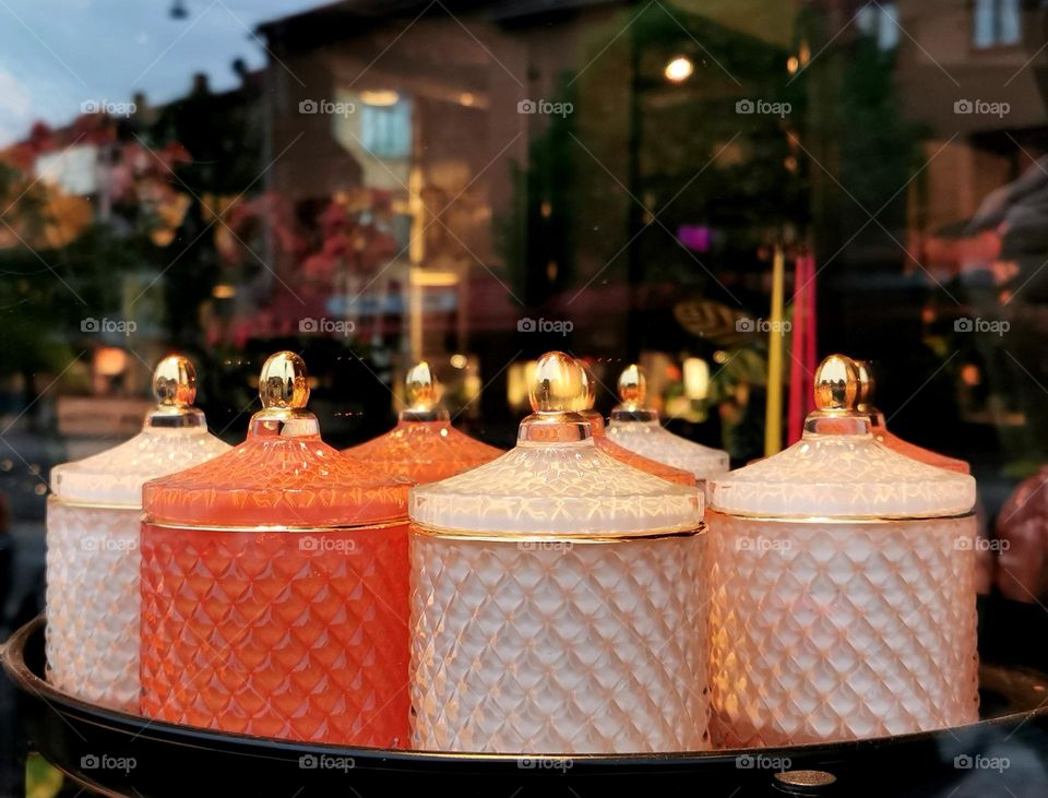 Jars in display window