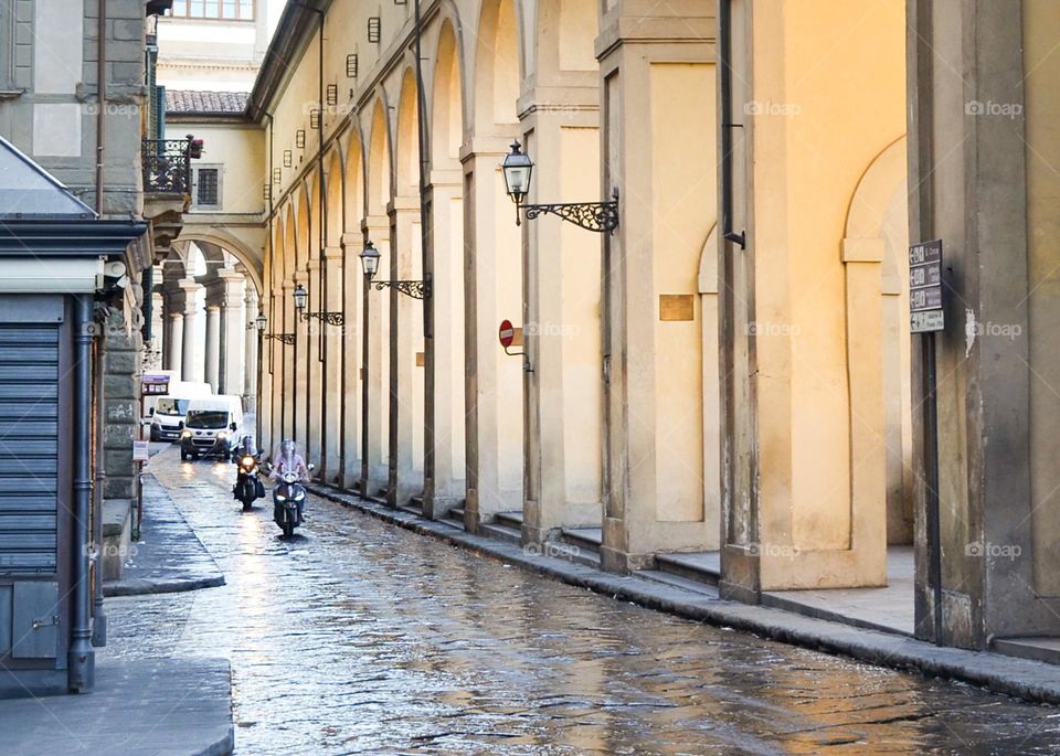 Man Ride Motorcycles on City Road, Florence