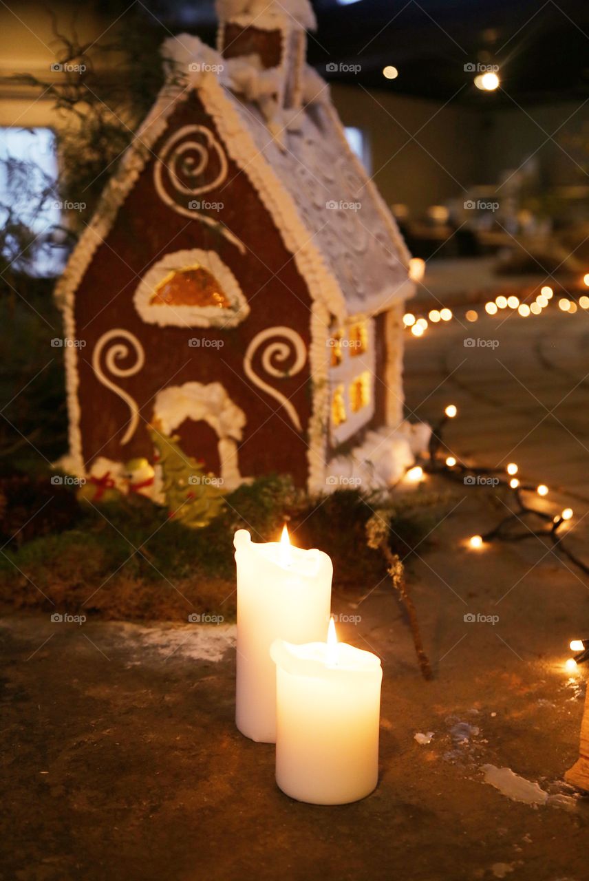 Candle lights and pretty gingerbread house