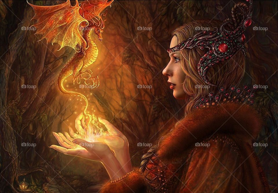 Dragon lady powering dragon with magic 