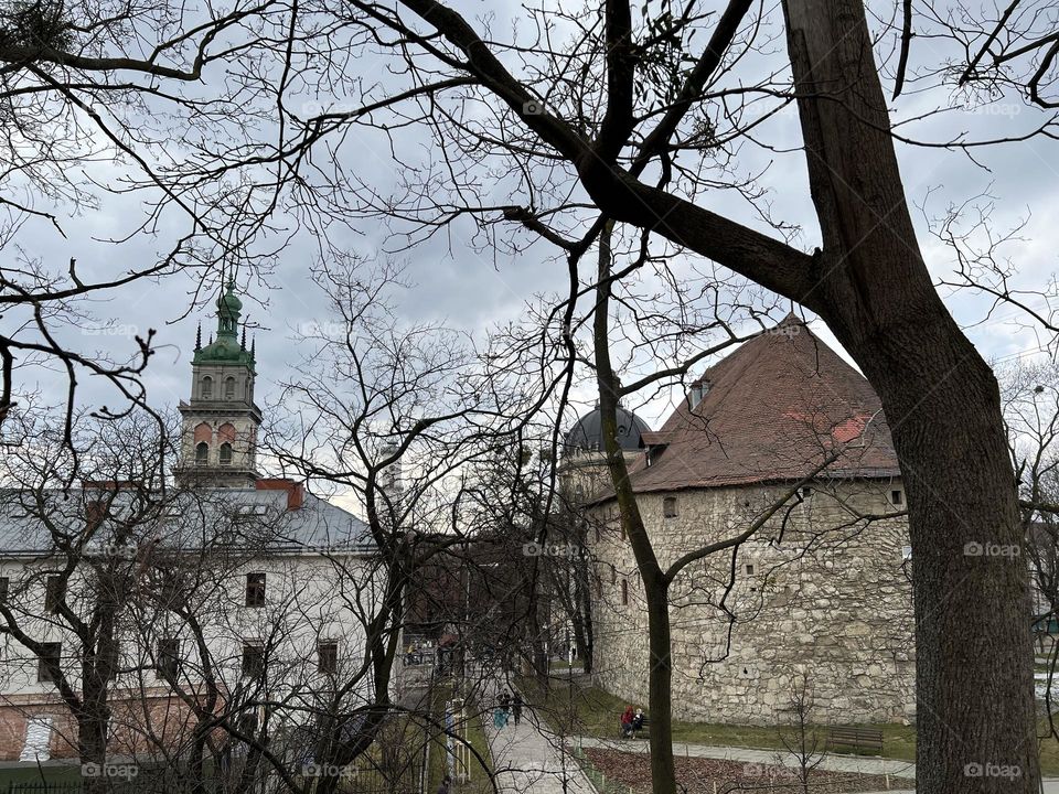 Lviv old city architecture in the spring season