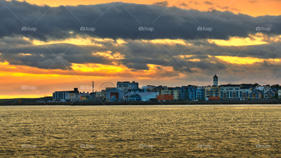 Sunset over Salthill beach at Galway bay, Ireland