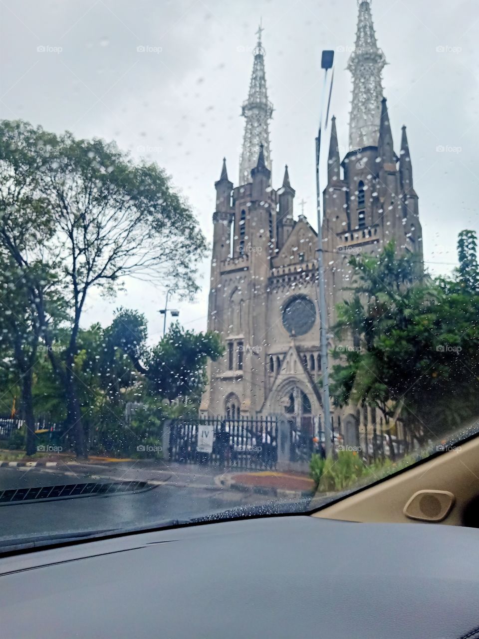 church capture through the rain