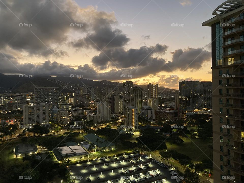 Sunrise over Honolulu, Hawaii 