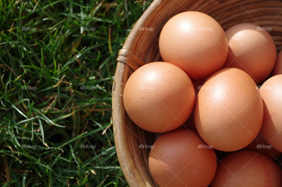 Elevated view of eggs in basket