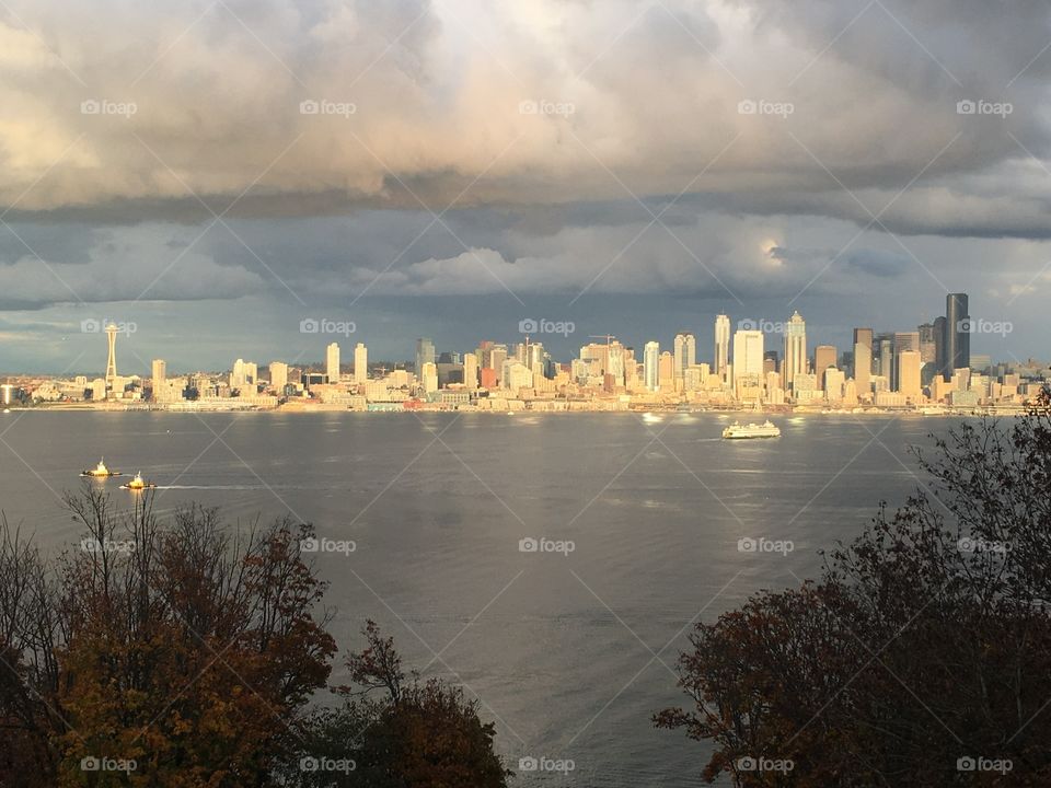 Afternoon sun on Seattle skyline
