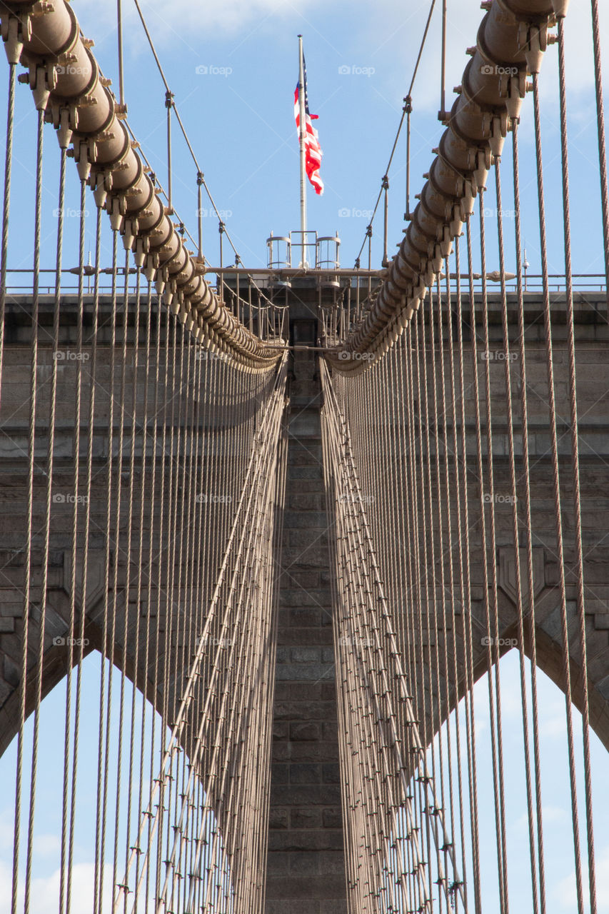 Flag on the top of the Brooklyn Bridge 