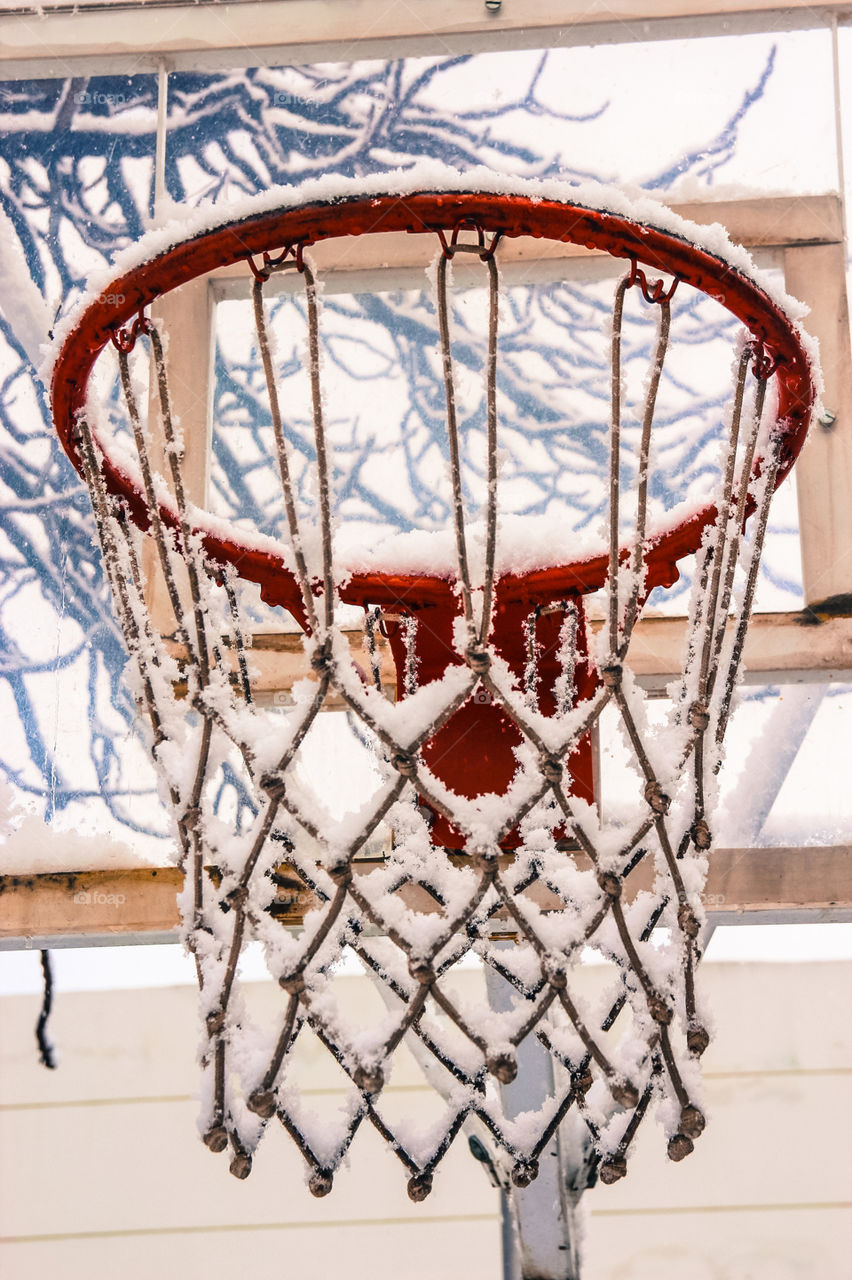 Frozen basketball hoop