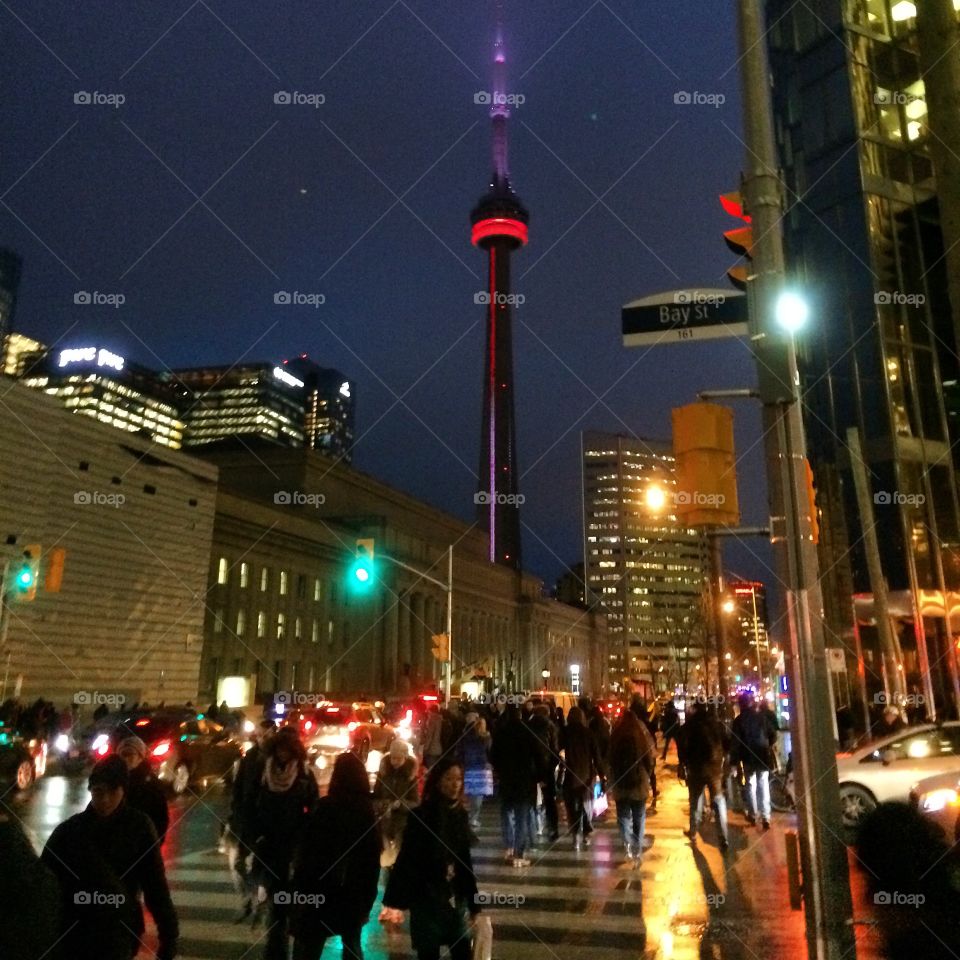 CN tower downtown, evening Rush
