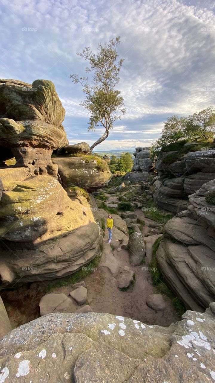 Beautiful UK nature. Hike in the Bingham Rocks. Brimham Rocks is an amazing collection of natural rock formations in North Yorkshire, managed by the National Trust.