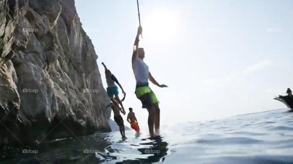 In Capri, Italy Group jump