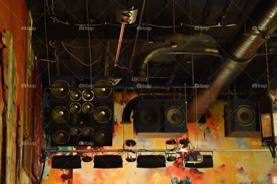 Speakers above the stage