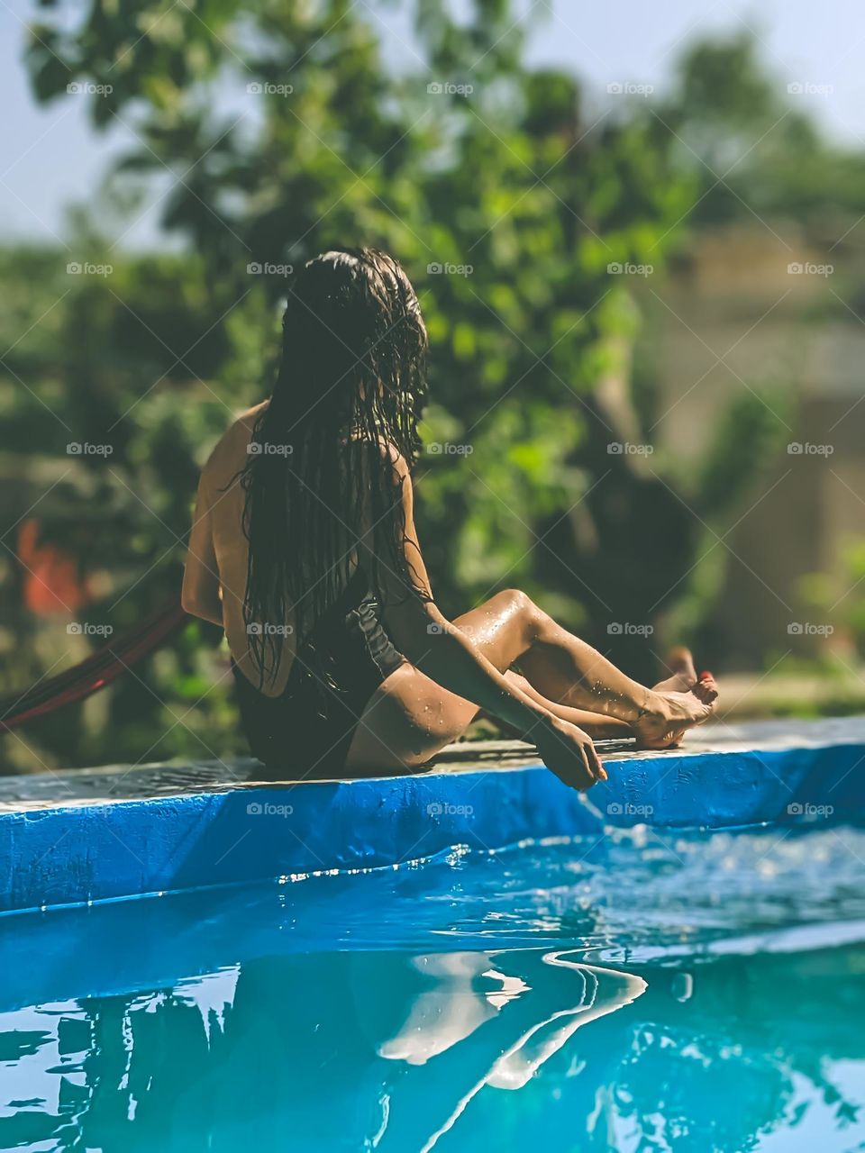girl on the pool