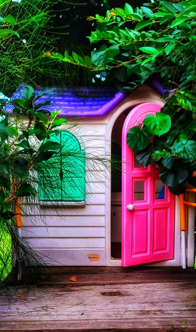 Toy house in the garden,toy, house, garden,gardening,leaf, leaves,green,wood,colorful,landscape,Kids,green