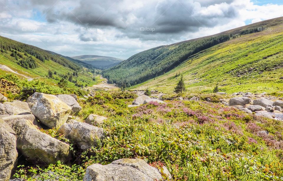 Ireland Landscape. Glendalough Co. Wicklow. landscape, ireland, glendalough, wicklow, nature, sky, travel, tourism, forest, green, europe, view, irish, scenic, old, ancient, scenery, outdoor, lake, countryside, tower, monastery, stone, celtic, summer