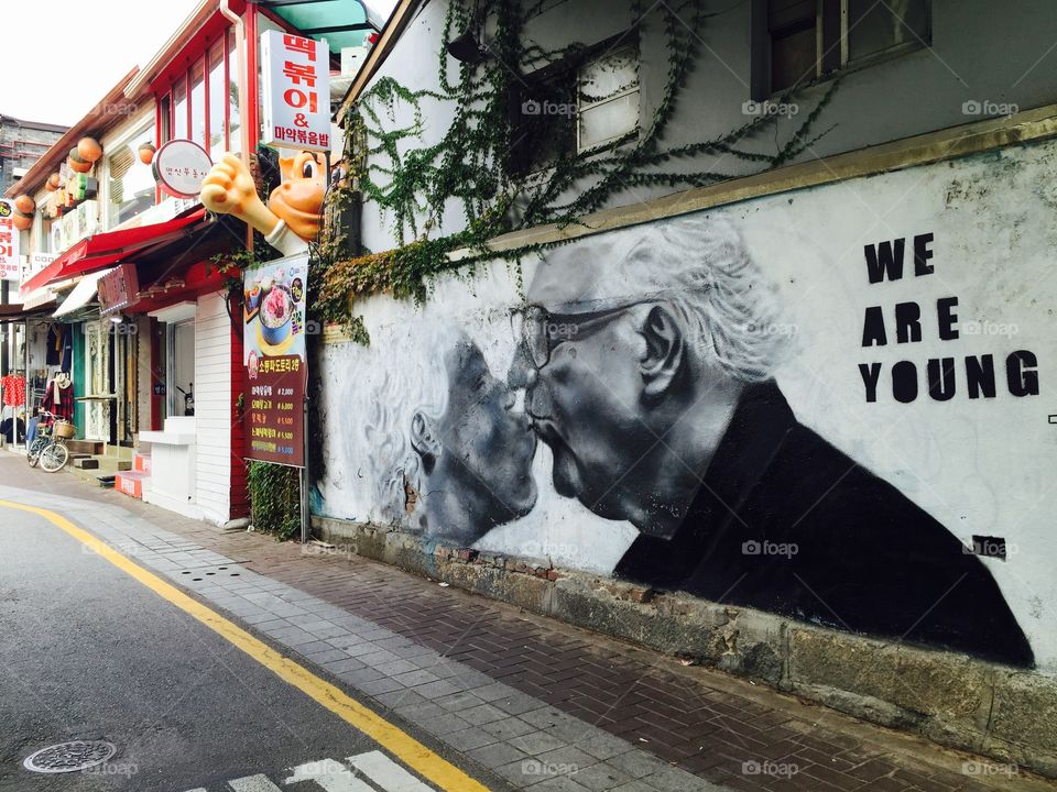 Forever young at heart- We are young 
Wall art in Seoul, South Korea