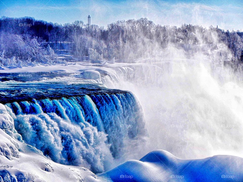 Winter waterfall at Niagara Falls New York. 