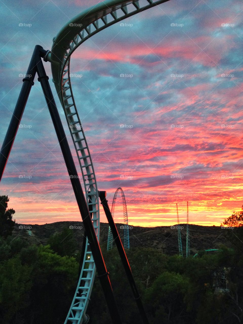 Sunset at Six Flags. The perfect sunset: Adventure and Nature