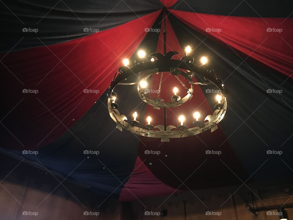 A RED and black mediveal tent