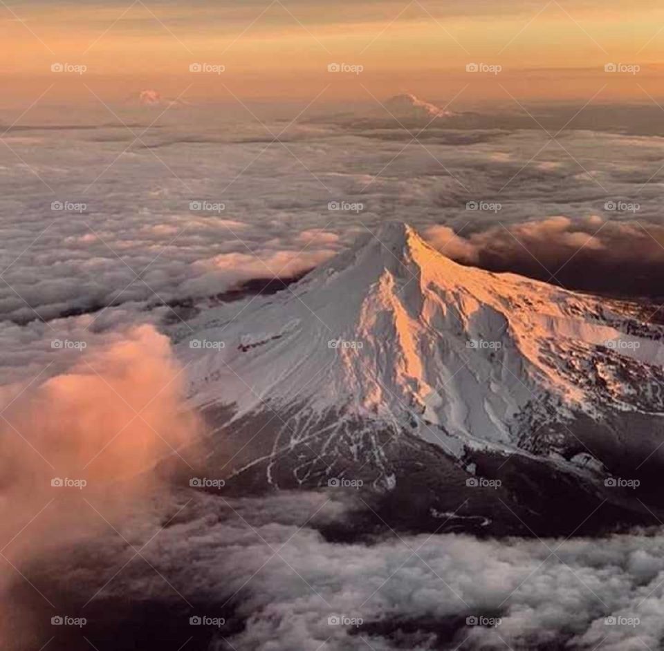 Drone sight of snowy mountain