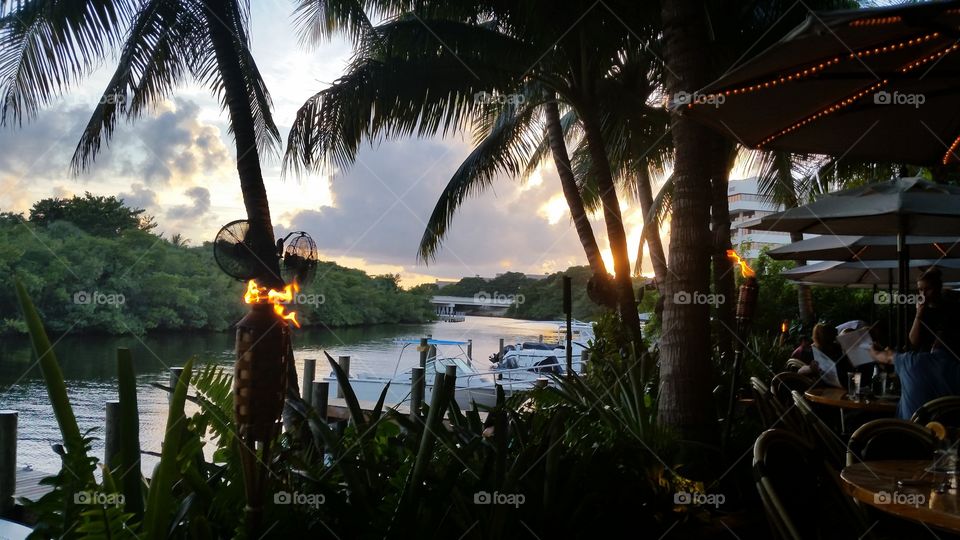 Sunset during dinner at Guanabana's  in Jupiter, Florida.