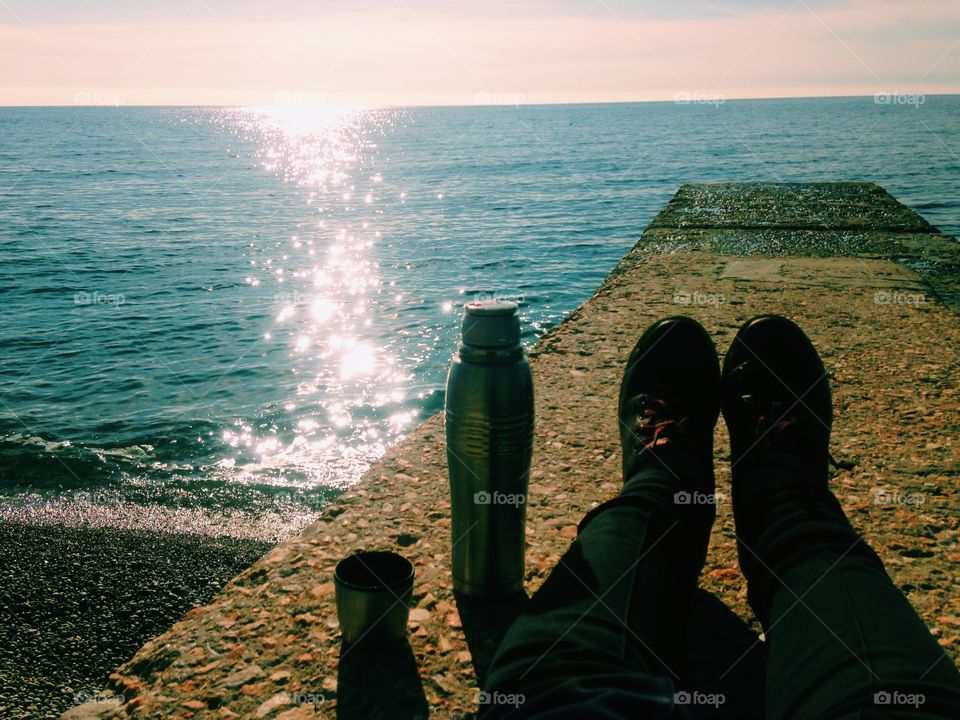 Morning coffee at the sea 