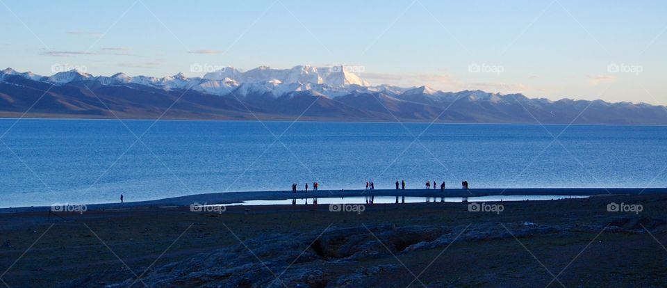 Evening on the lake in Tibet the Namtso lake evening view 