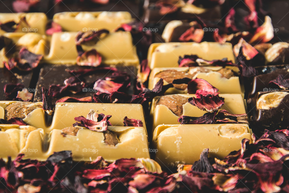 Chocolate and dried rose petals
