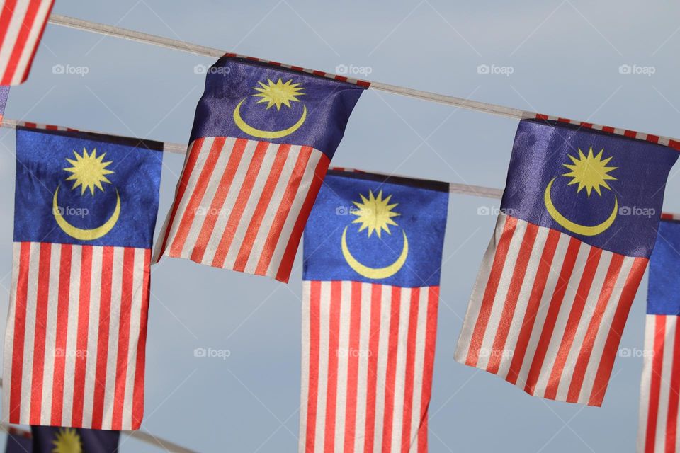 Malaysian Independence Day Celebration in August. People hangs Malaysian flags everywhere 