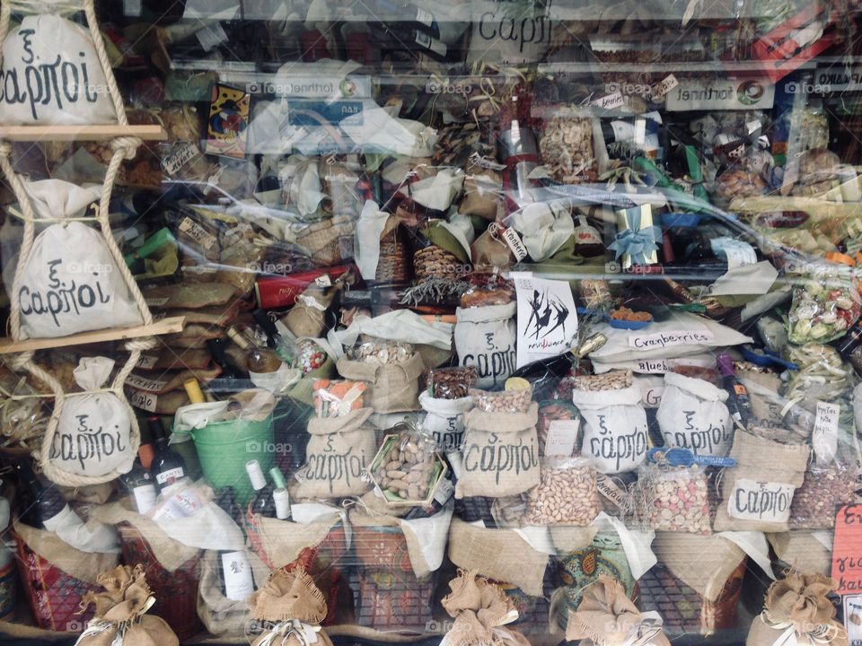 Old fashioned food store window in Italy. 
