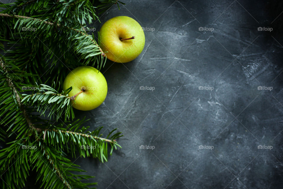 Apples and Christmas tree branches 