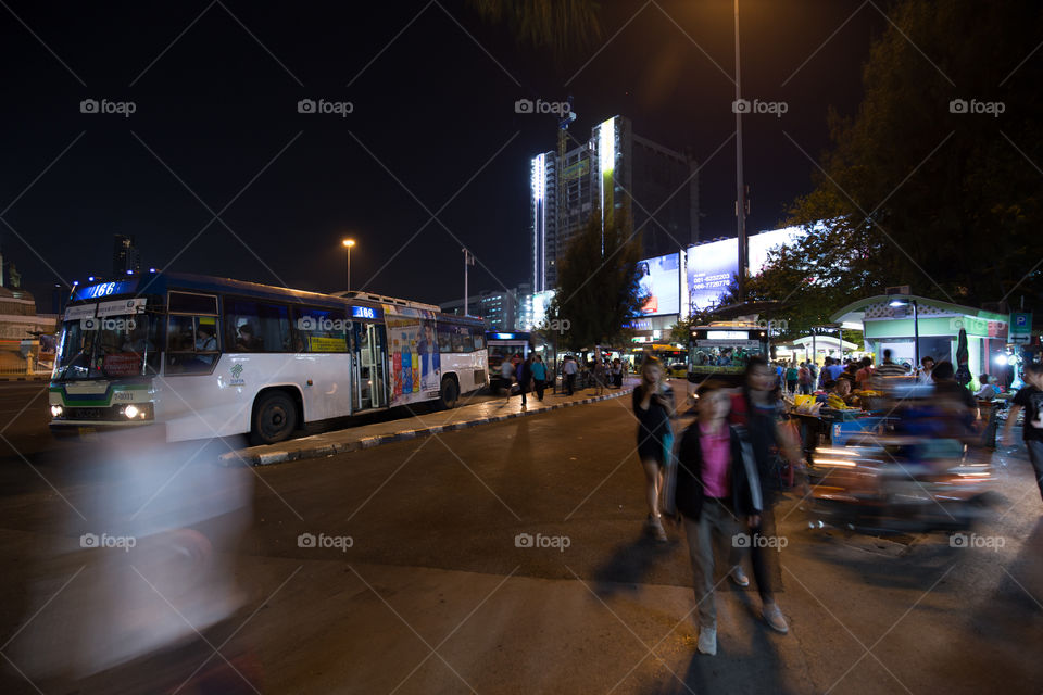 Bus station at night