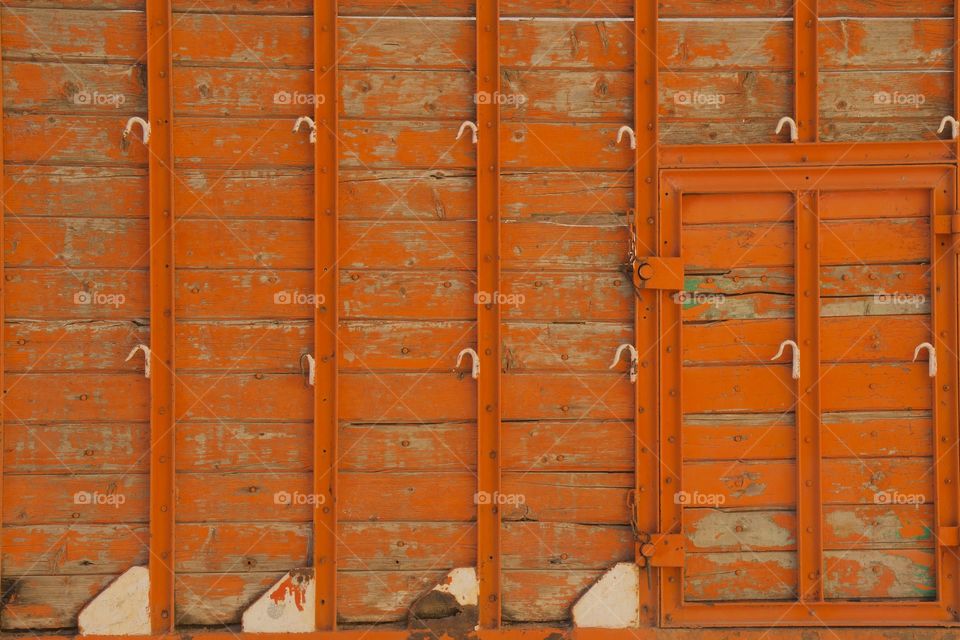 A closeup of a wooden side panel of a truck near Meknes, Morocco, North Africa.