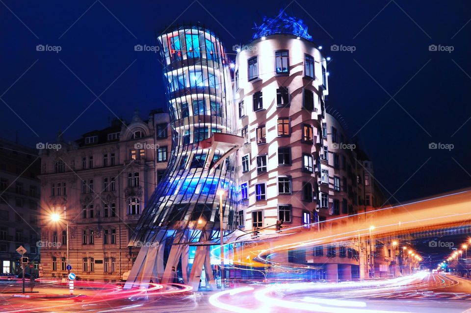 dancing house in the night