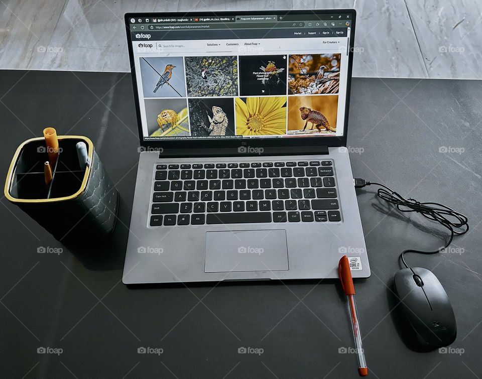 Work desk photography - Laptop and work accessories 