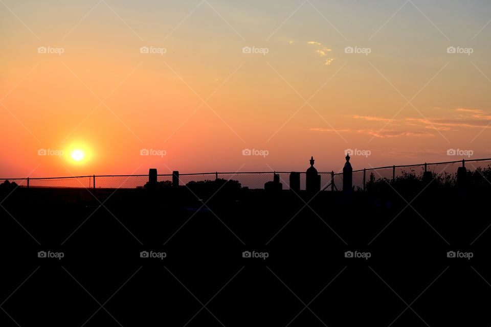 Sunset in a cemetery