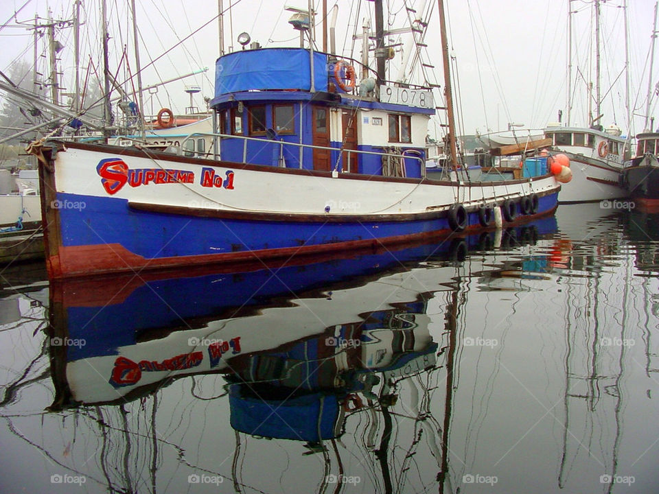 blue boat reflection ship by kshapley