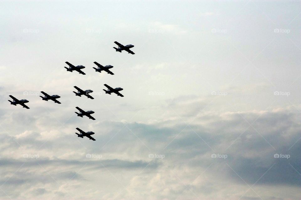 Nine planes flying in formation - Italian Air Force