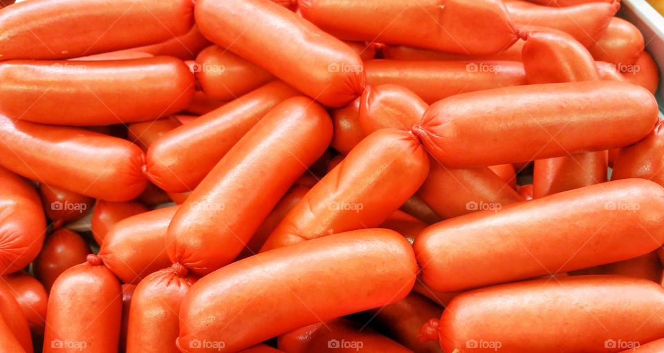 A bunch of Frankfurter sausages.