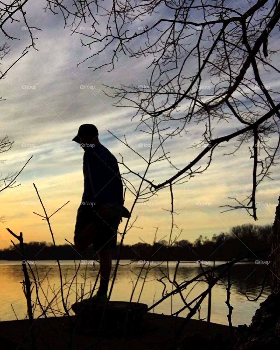 Evening sunset runs by the lake in Michigan