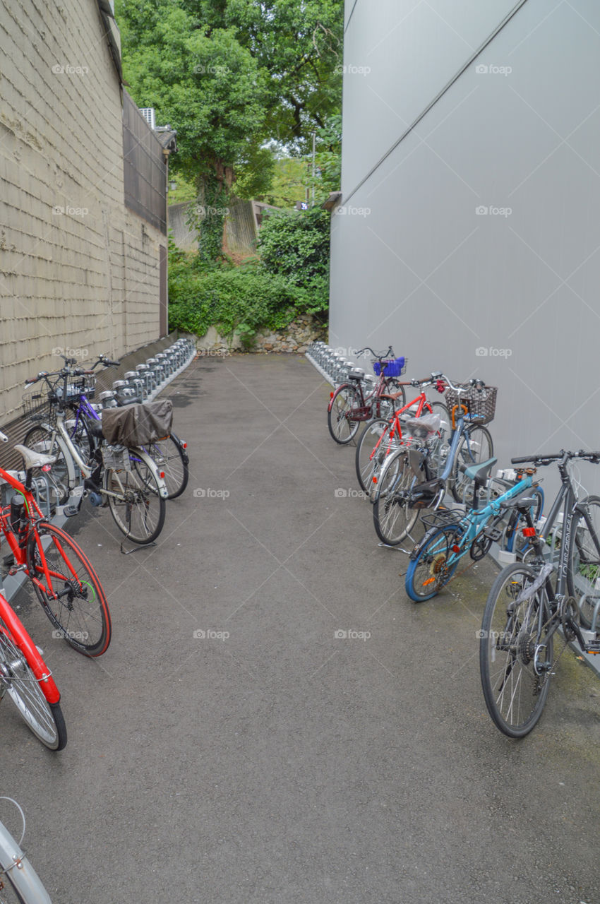 Japanese Bicycles In A Rack