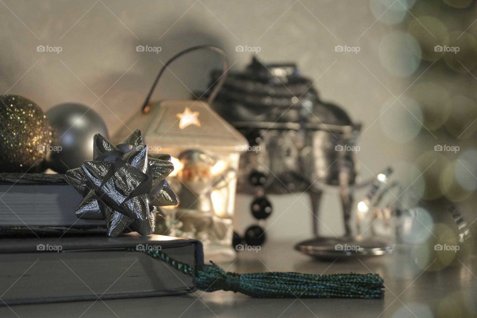 Silver Christmas Eve with jewelry box and books