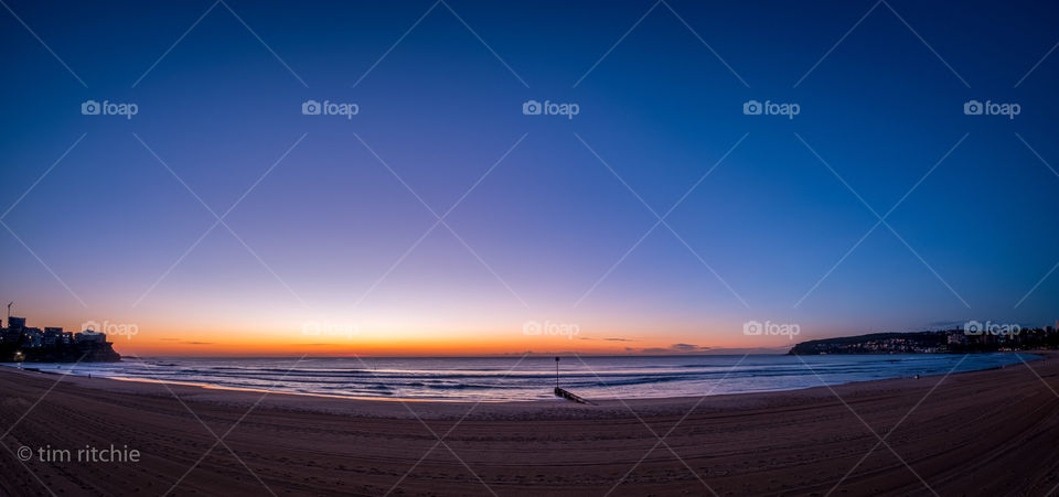 Sydney’s Manly. South Steyne Beach to the right, Queenscliff Beach to the left and North Steyne in front. Waiting for sunrise