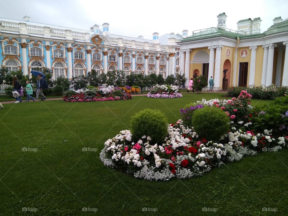 вид на царский дворец внутренний двор Пушкино чудесное место для прогулок цветы красота чистота